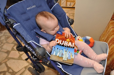 Greta eating the Dubai Book at Lunch